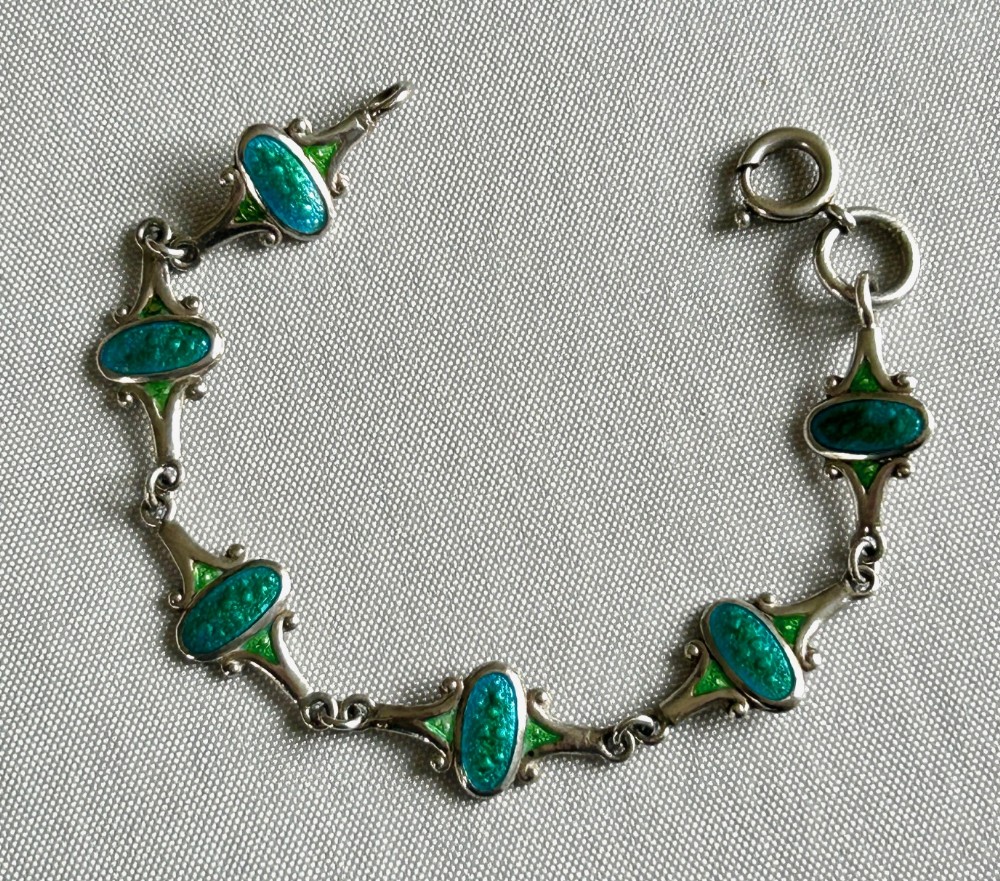 An Art Nouveau Vintage Silver & Enamel Bracelet