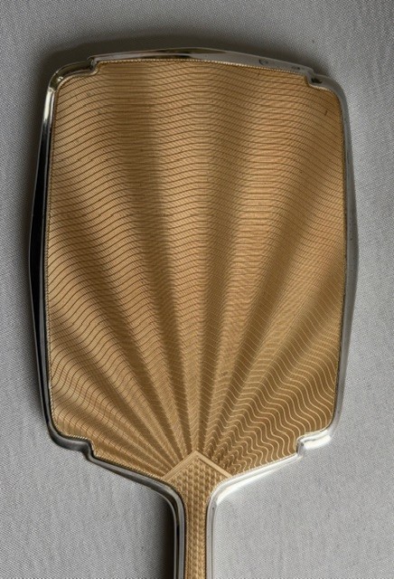 A gorgeous Art Deco silver & guilloche enamel hand mirror View VI