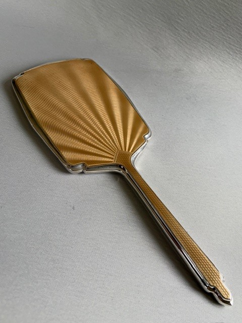 A gorgeous Art Deco silver & guilloche enamel hand mirror View VIII
