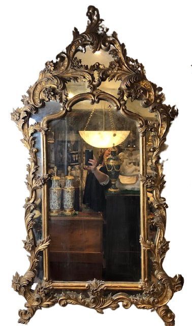 ITALIAN 18TH CENT ORNATE GILTWOOD ANTIQUE WALL MIRROR 1790