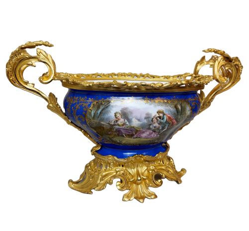 Mid 19th C. Sevres Porcelain Centrepiece W/ Gilt Bronze Mounts