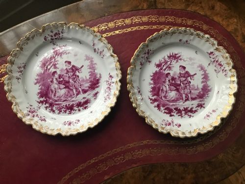 RARE PAIR OF EARLY FAIENCE PUCE CAMAIEU SCENE DISHES175075