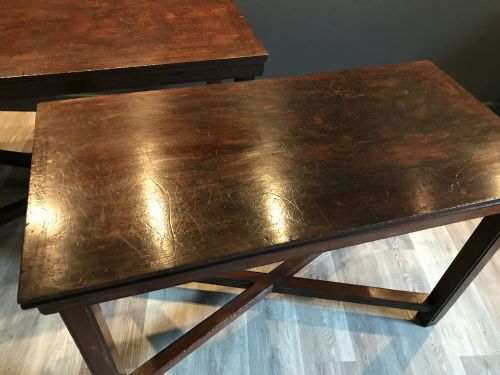 PAIR OF MAHOGANY TABLES X FRAME STRETCHERS C1900 - ADDITIONAL PHOTO 5