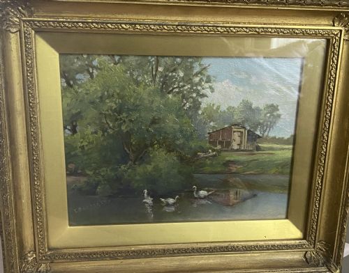 Pretty little Oil on Board, indistictly signed