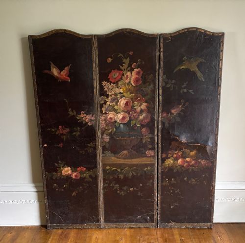 A THREE FOLD LEATHER GREEN HAND PAINTED C1880 - ADDITIONAL PHOTO 6