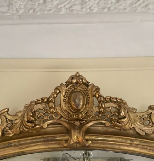 A LARGE GILTWOOD WAISTED OVERMANTLE MIRROR WITH CARVED PEDIMENT C 1850 - ADDITIONAL PHOTO 3