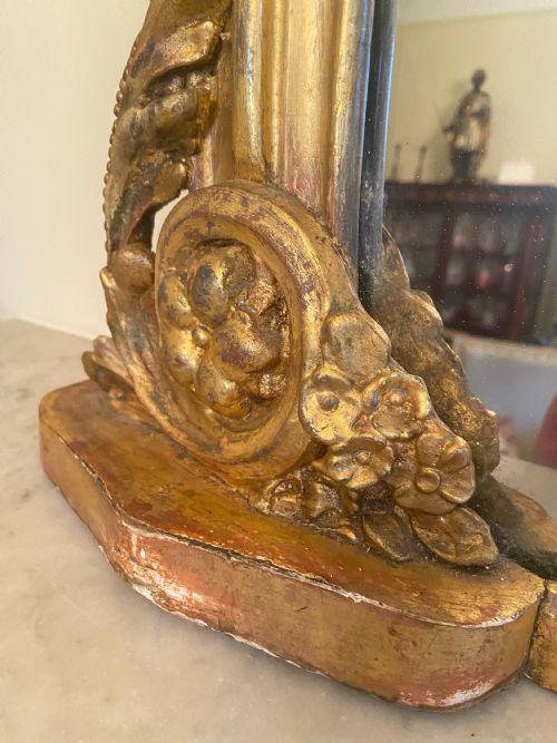A LARGE GILTWOOD WAISTED OVERMANTLE MIRROR WITH CARVED PEDIMENT C 1850 - ADDITIONAL PHOTO 1