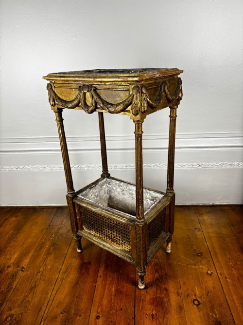 A FRENCH EMPIRE TWO TIERED CANED GILTWOOD JARDINERE STAND C1810 - ADDITIONAL PHOTO 3