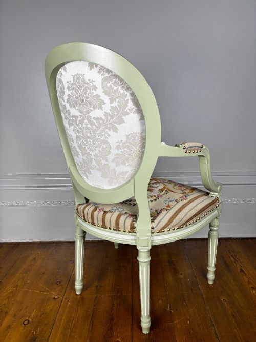 A FRENCH TAPESTRY OPEN ARMCHAIR WITH RARE PETIT NEEDLEPOINT PANELS C 1780 - ADDITIONAL PHOTO 3