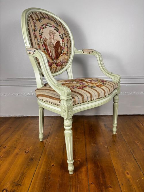 A FRENCH TAPESTRY OPEN ARMCHAIR WITH RARE PETIT NEEDLEPOINT PANELS C 1780 - ADDITIONAL PHOTO 4