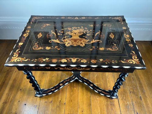 A DUTCH EBONISED MARQUETRY BONE INLAY TABLE 19TH CENTURY - ADDITIONAL PHOTO 9