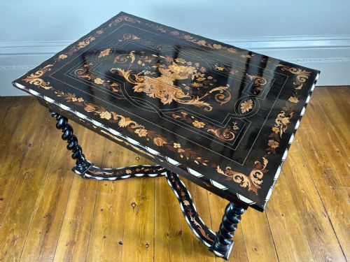 A DUTCH EBONISED MARQUETRY BONE INLAY TABLE 19TH CENTURY - ADDITIONAL PHOTO 18
