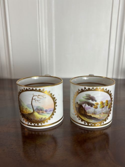 FIRST PERIOD MINTON COFFEE CANS LANDSCAPE PAINTINGS PATTERN NO 58 C1810