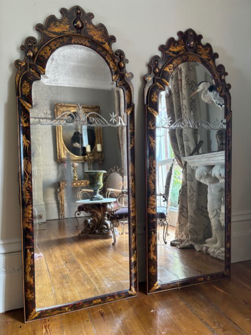 A PAIR OF QUEEN ANNE STYLE CHINOISERIE MIRRORS C 1880