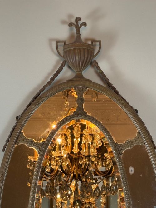 LARGE OVAL BORDER GLASS MIRROR WITH URN SWAGS 1880 - ADDITIONAL PHOTO 1