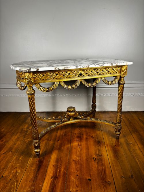 LOUIS XV REVIVIAL GILTWOOD MARBLE TABLE C 1910