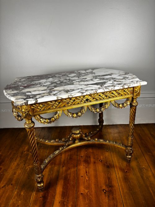 LOUIS XV REVIVIAL GILTWOOD MARBLE TABLE C 1910 - ADDITIONAL PHOTO 1