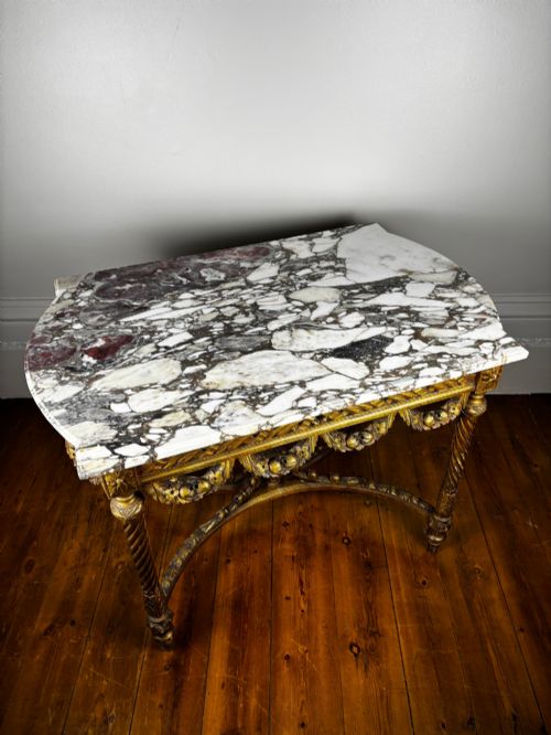 LOUIS XV REVIVIAL GILTWOOD MARBLE TABLE C 1910 - ADDITIONAL PHOTO 2