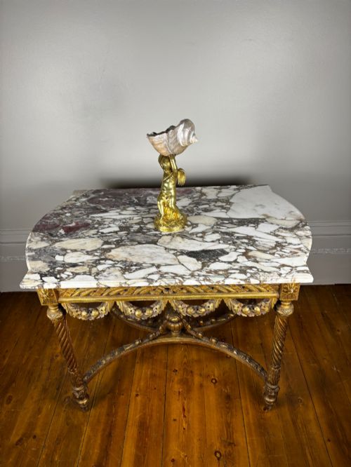 LOUIS XV REVIVIAL GILTWOOD MARBLE TABLE C 1910 - ADDITIONAL PHOTO 8