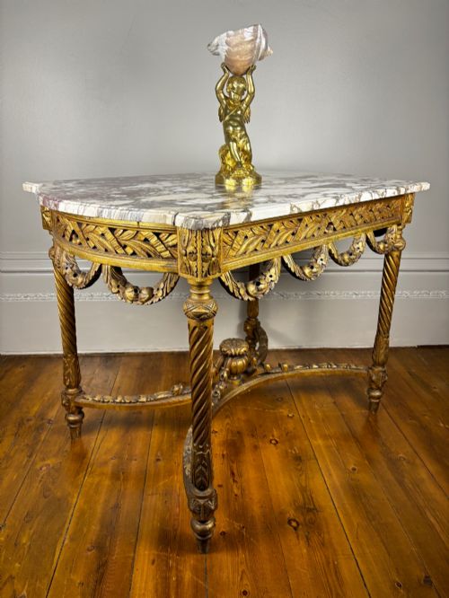 LOUIS XV REVIVIAL GILTWOOD MARBLE TABLE C 1910 - ADDITIONAL PHOTO 10