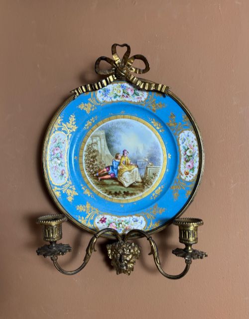 A SEVRES PORCELAIN BRONZE ORMOLU MOUNTED WALL CANDELABRA C1868