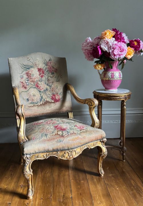 A Large French Regence Style Giltwood Open Arm Chairlate 19th C