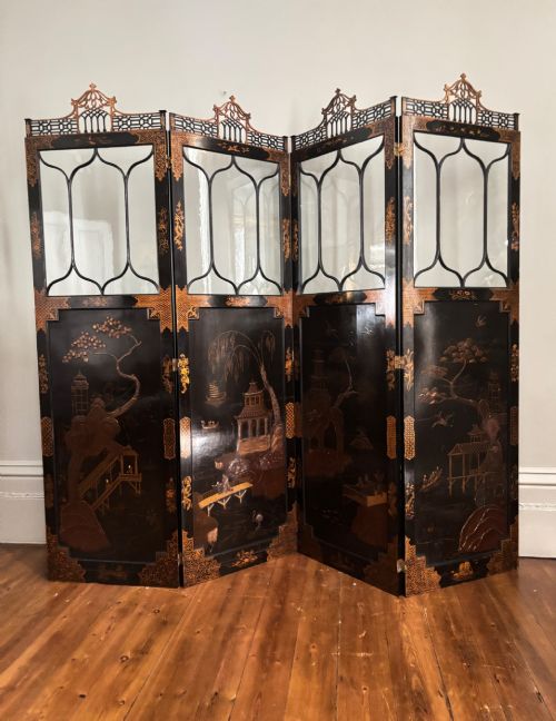 A Large Chinese Chippendale Style 4 Fold Coromandel Screen C1880-1900