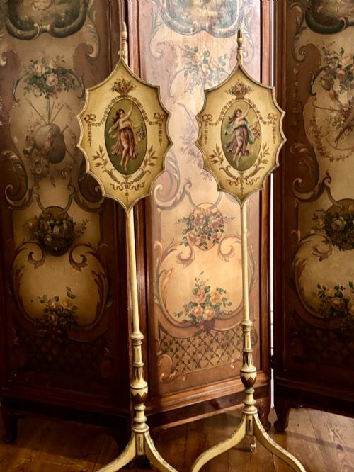 A Pair of Hepplewhite Pole Screens on Spade Feet C1820