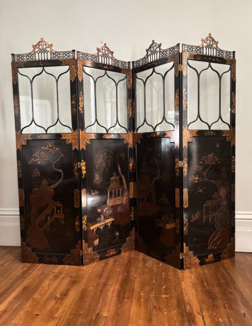 A Large Chinese Chippendale Style 4 Fold Coromandel Screen C1880-1900