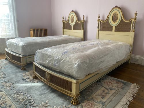Single Polychrome Beds . Superb Quality Hand Painted Portrait Panels. C1900