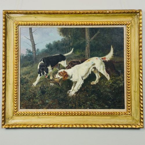 Hunting Dogs with Prey After Giovanni Milone, Oil on Canvas