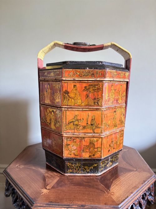 A Large Red Lacquer 3 Tier Dowry Basket C1890-1910