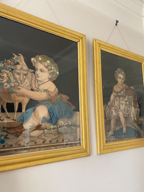 A Pair of Large Prints of Children. Unusual Metal Embellishment to Clothing. C1820