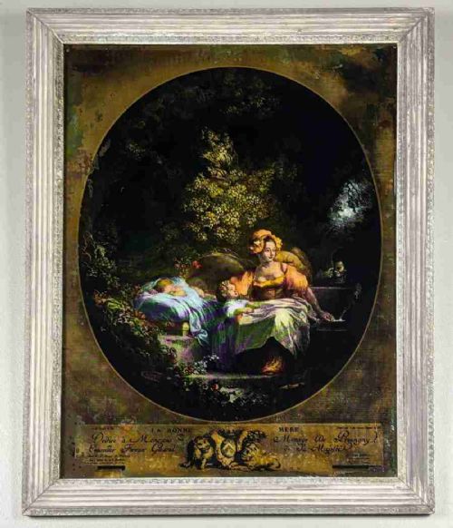 Large Georgian Reverse Print on Glass, La Bonne Mere. C1820-40