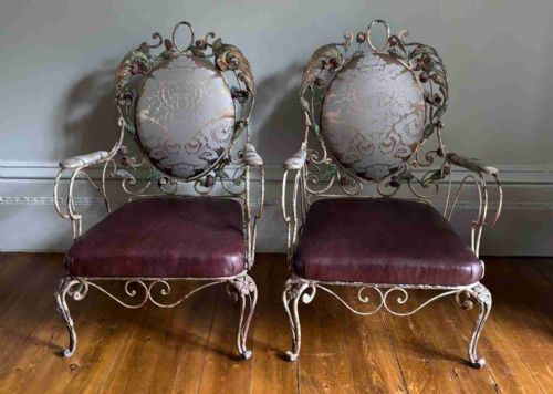 A Pair of French Wrough Iron Riviera Arm Chairs