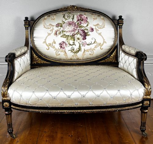 French Ebonised & Parcel Gilt Sofa