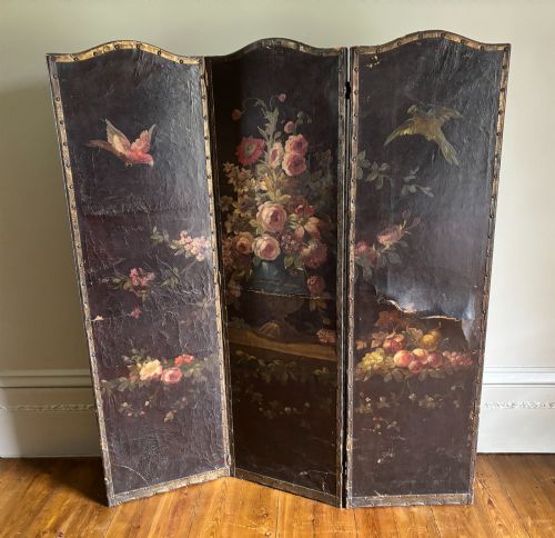 A Three Fold Leather Green. Hand Painted C1880