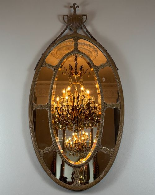 Large Oval Border Glass Mirror with Urn & Swags 1880
