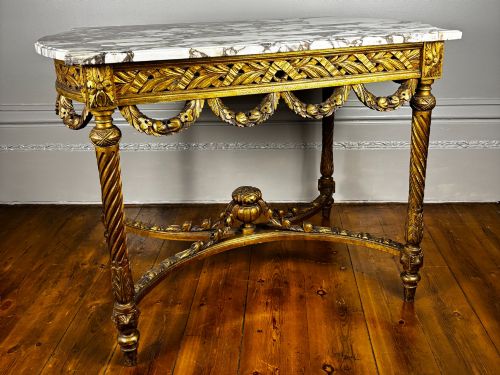 Louis XV Revivial Giltwood & Marble Table C 1910