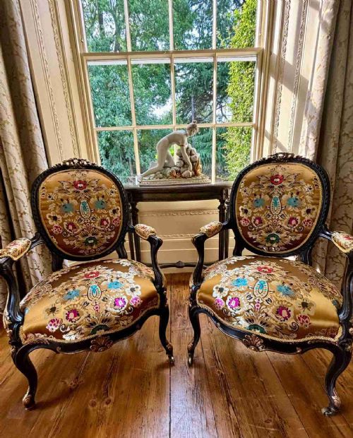 A Pair of French Walnut Open Armchairs C1880