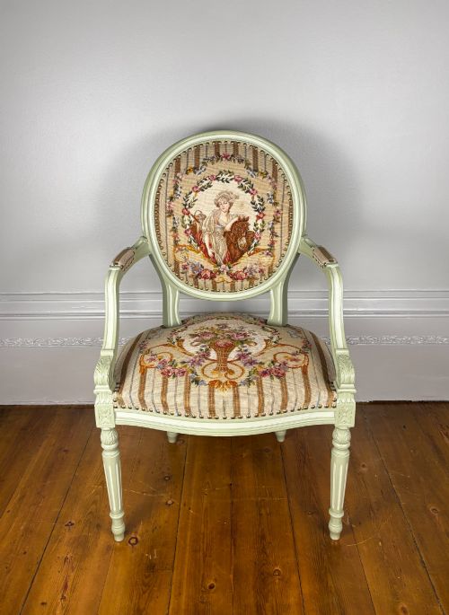 A French Tapestry Open Armchair with Rare Petit Needlepoint Panels C 1780