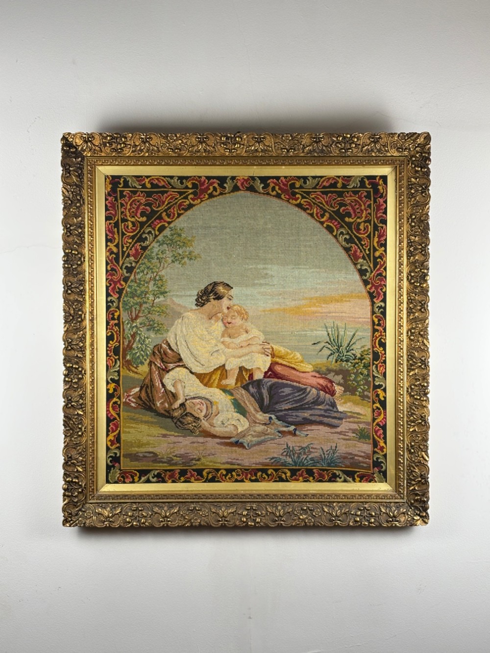 Large Victorian Berlin Needlepoint with Giltwood Frame View II