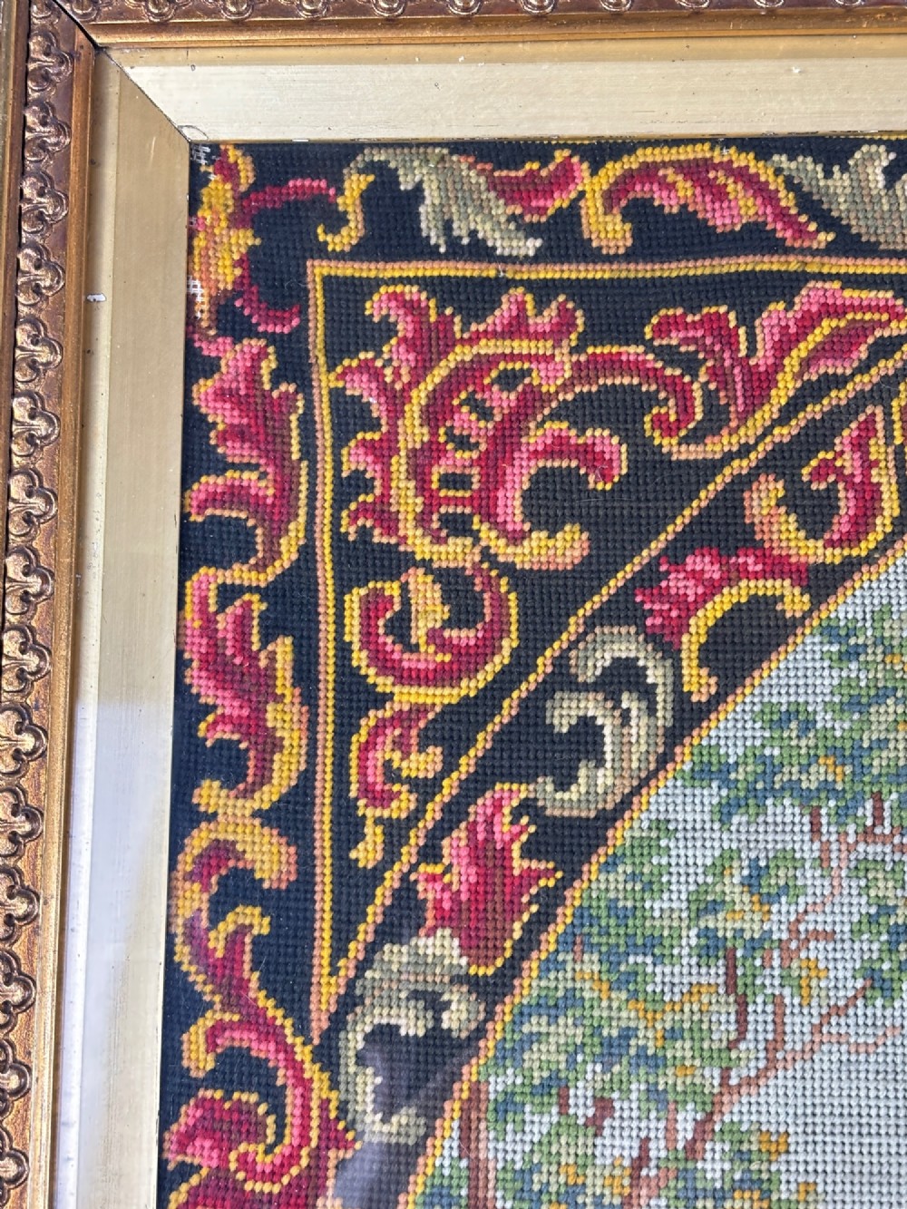 Large Victorian Berlin Needlepoint with Giltwood Frame View V