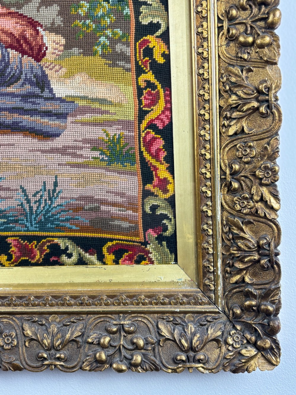 Large Victorian Berlin Needlepoint with Giltwood Frame View VIII