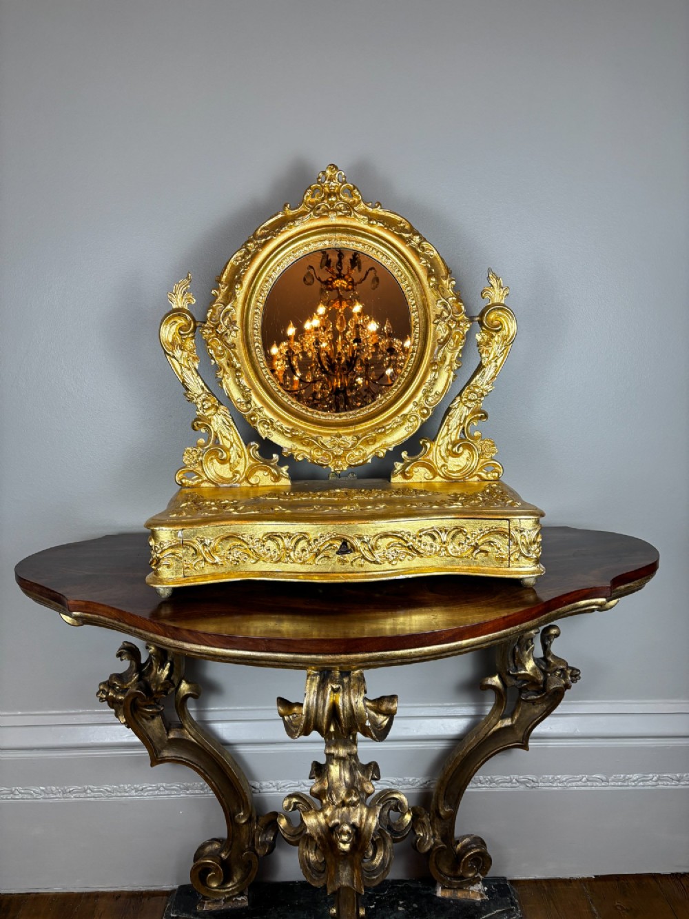 An Italian Giltwood & Gesso Table Mirror 18thc