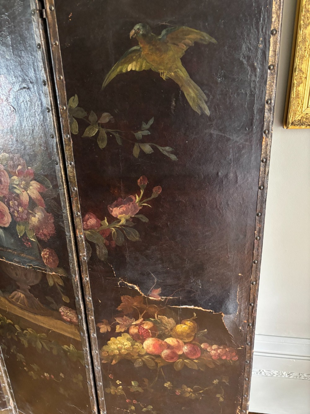A Three Fold Leather Green. Hand Painted C1880 View IV