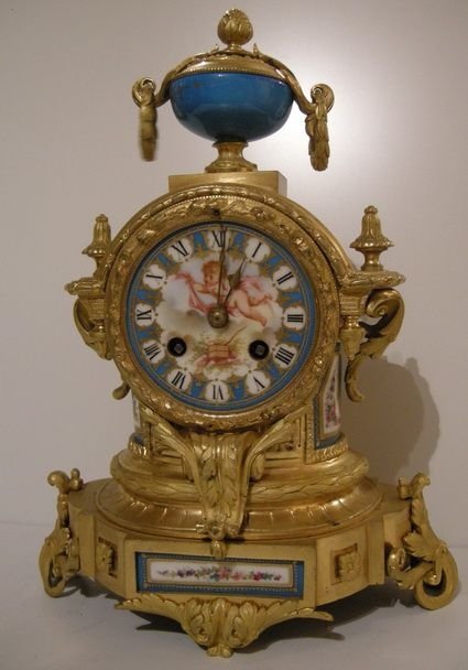 Antique Porcelain Panelled Gilt Mantel Clock
