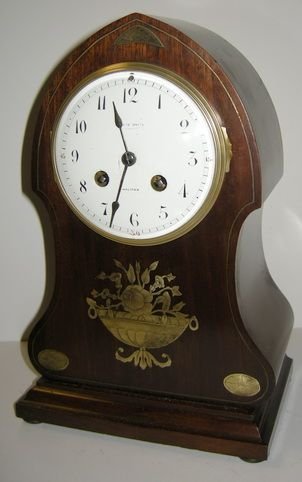 Rosewood Brass Inlaid Mantel Clock