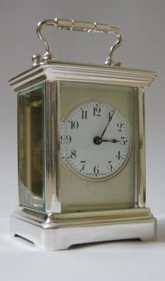 A Half Size French Silver Plated Carriage Clock