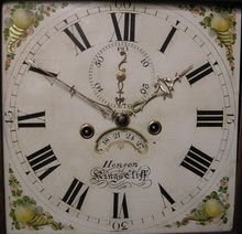 fig 1. A Northamptonshire mahogany longcase clock Henson Kingscliffe